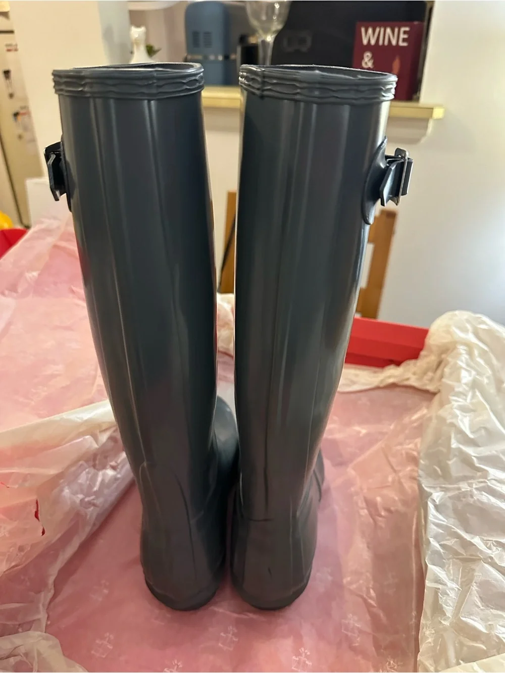 Hunter Original Tall Gloss Rain Boots Graphite Gray Size 6 w/ Box